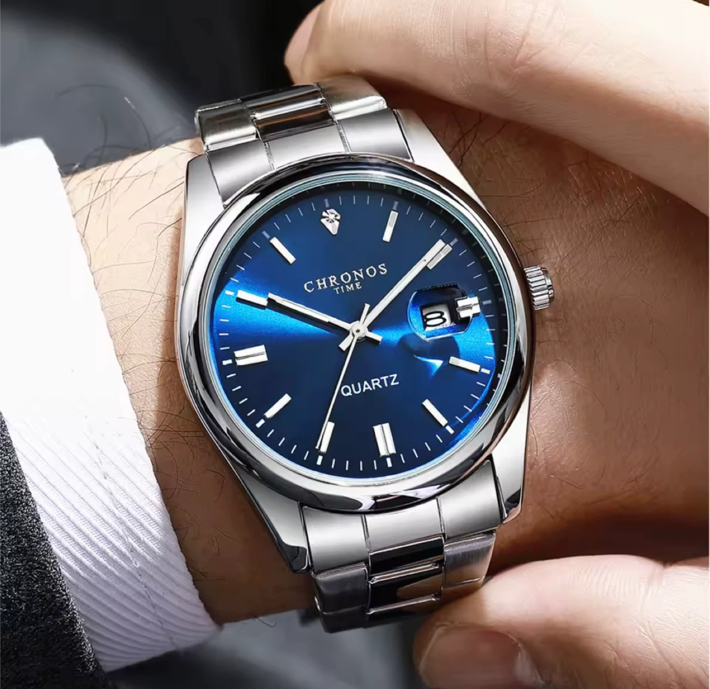 Blue Dial Silver Men’s Watch – New in Box | Clean Dress Watch