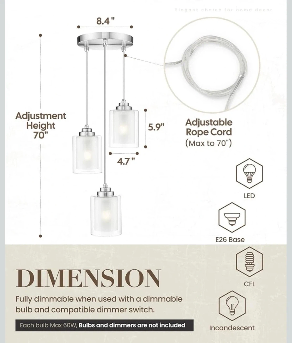 Sealed!Modern 3-Light Glass Pendant ✨ Set of two! - photo 3