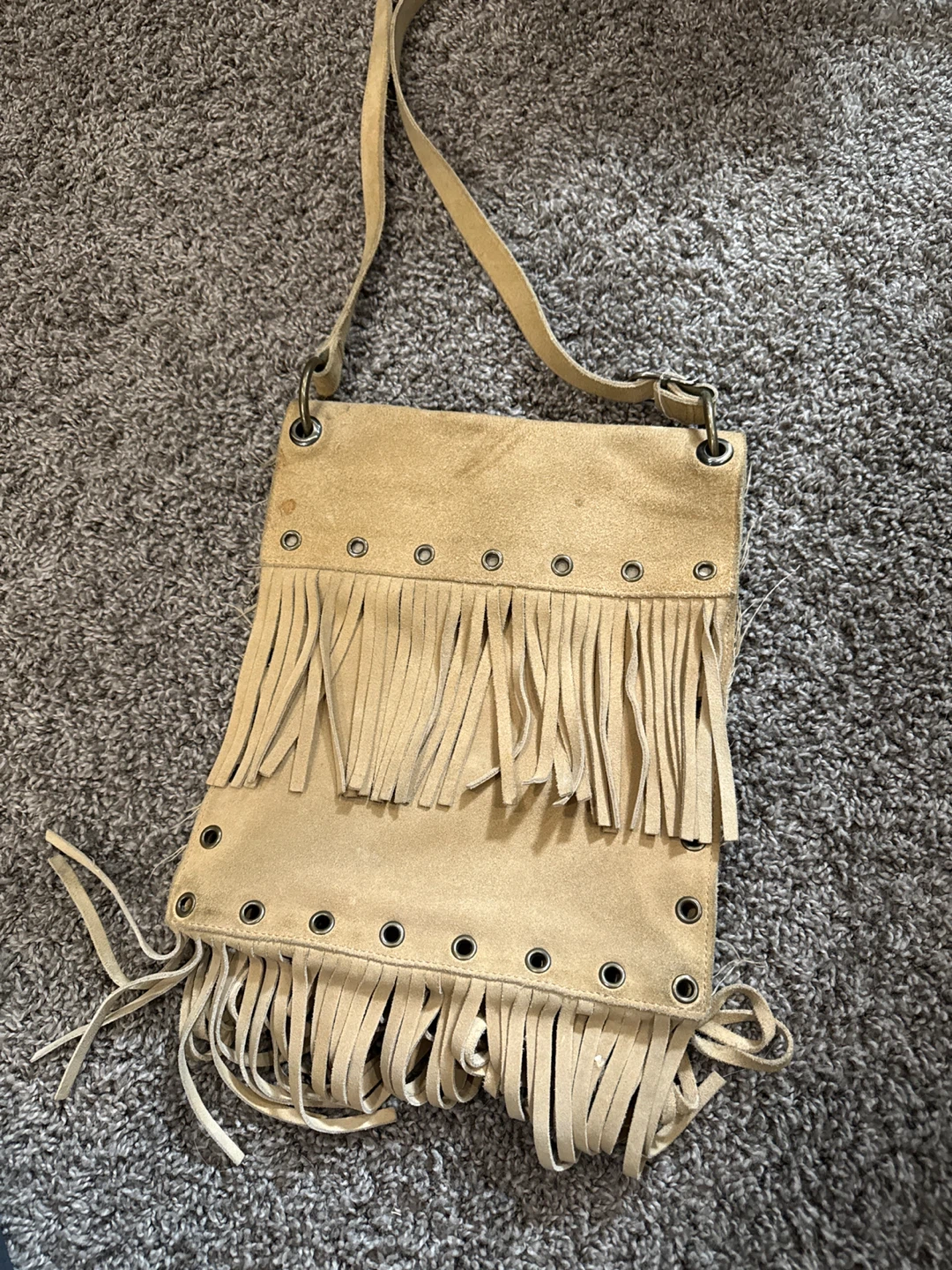 Tan Suede Fringe Crossbody Bag