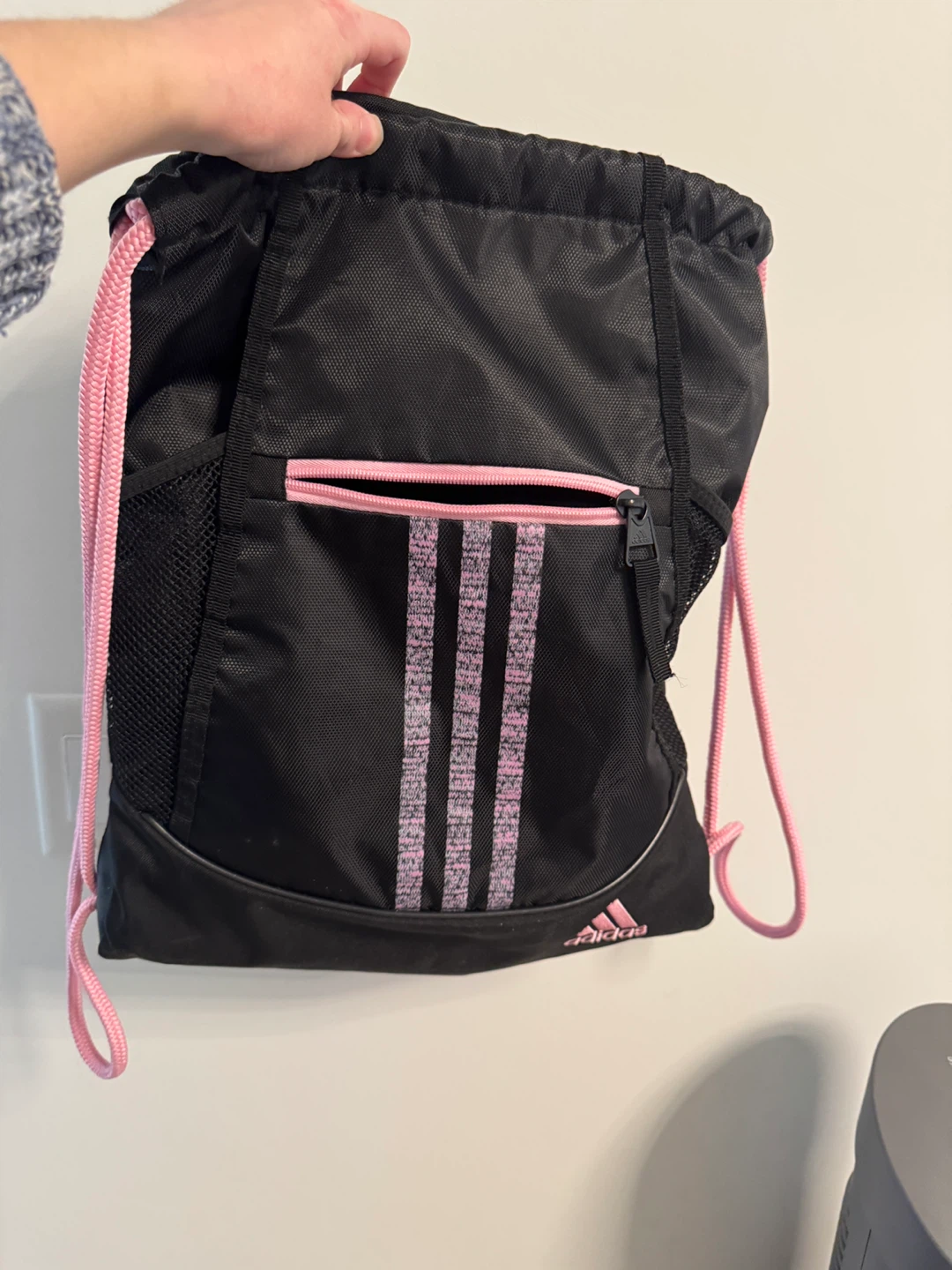 Adidas Drawstring Bag, Black and Pink