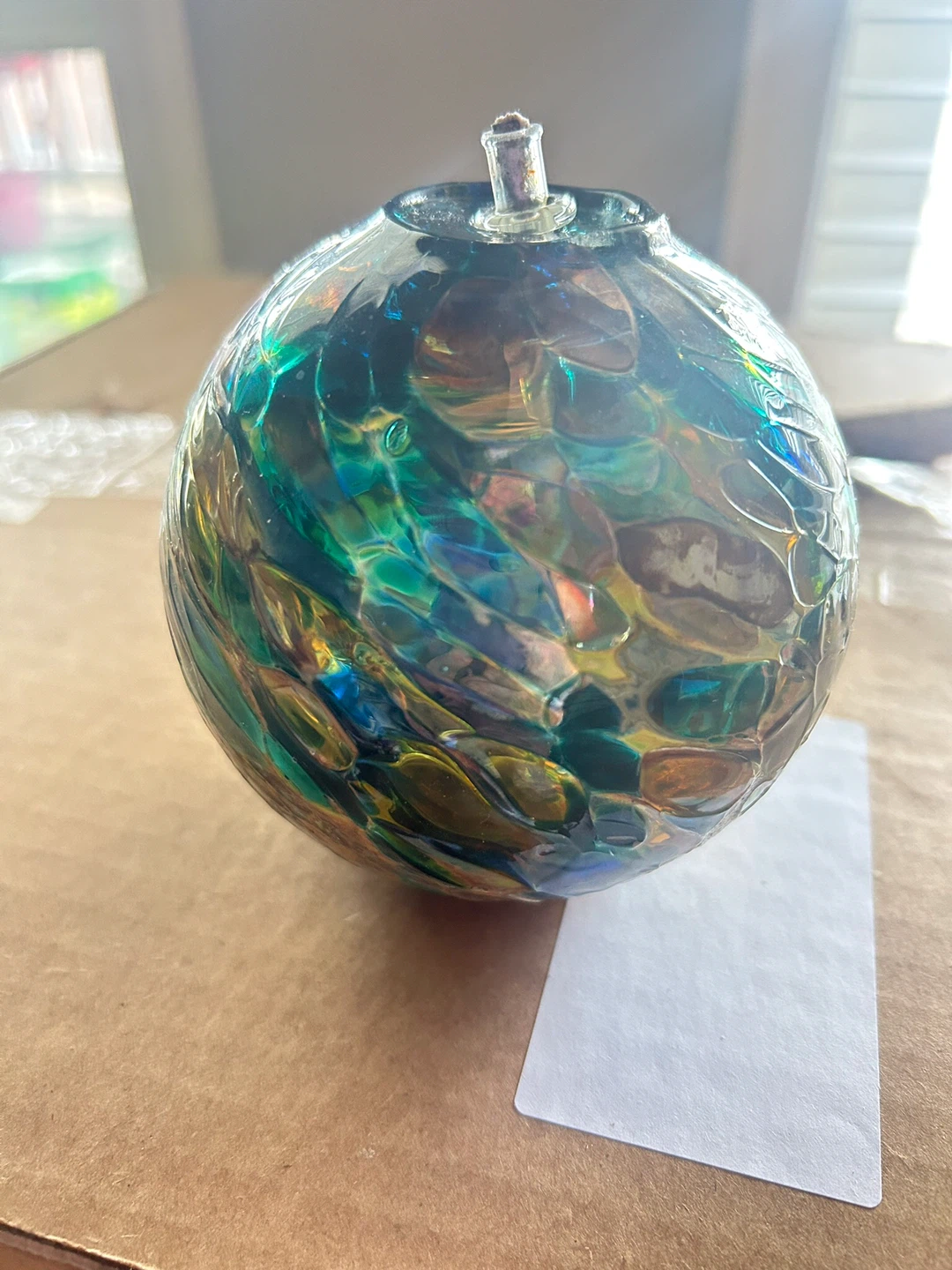 Hand-Blown Glass Tabletop Oil Lamp