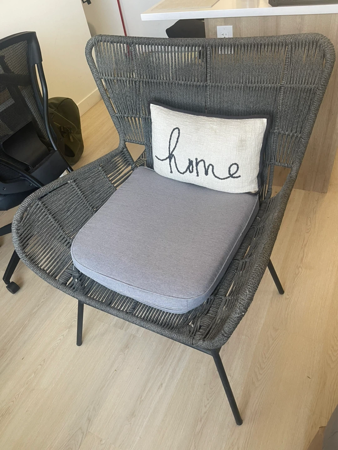 Woven Accent Chair with Grey Cushion - photo 3