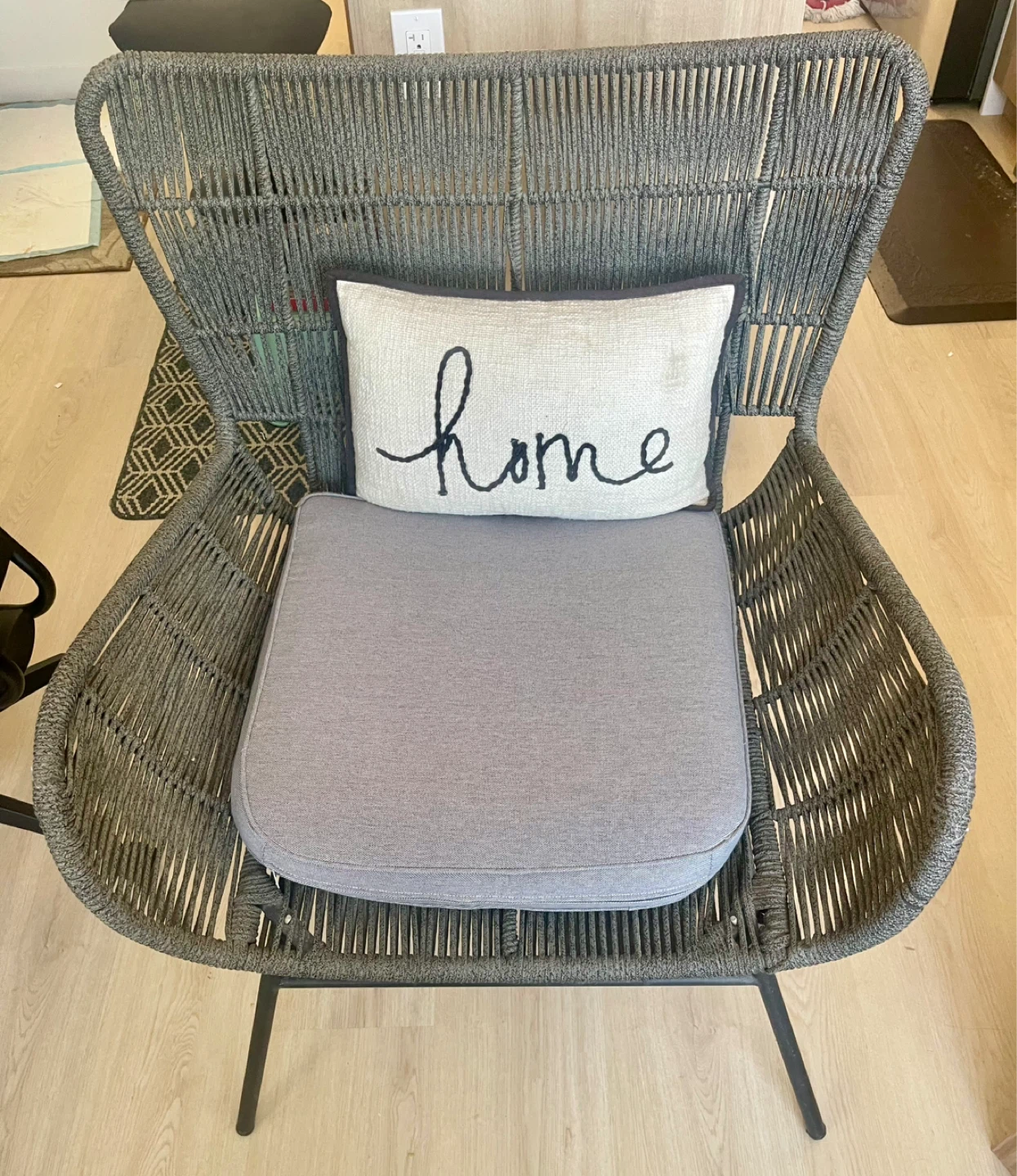 Woven Accent Chair with Grey Cushion