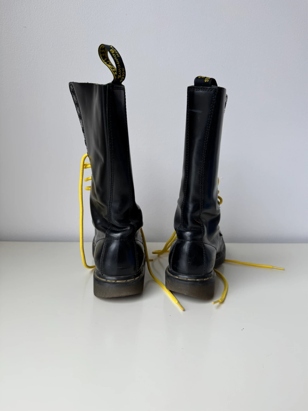 Dr. Martens Black Leather 14-Eye Boots with Yellow Laces - photo 4