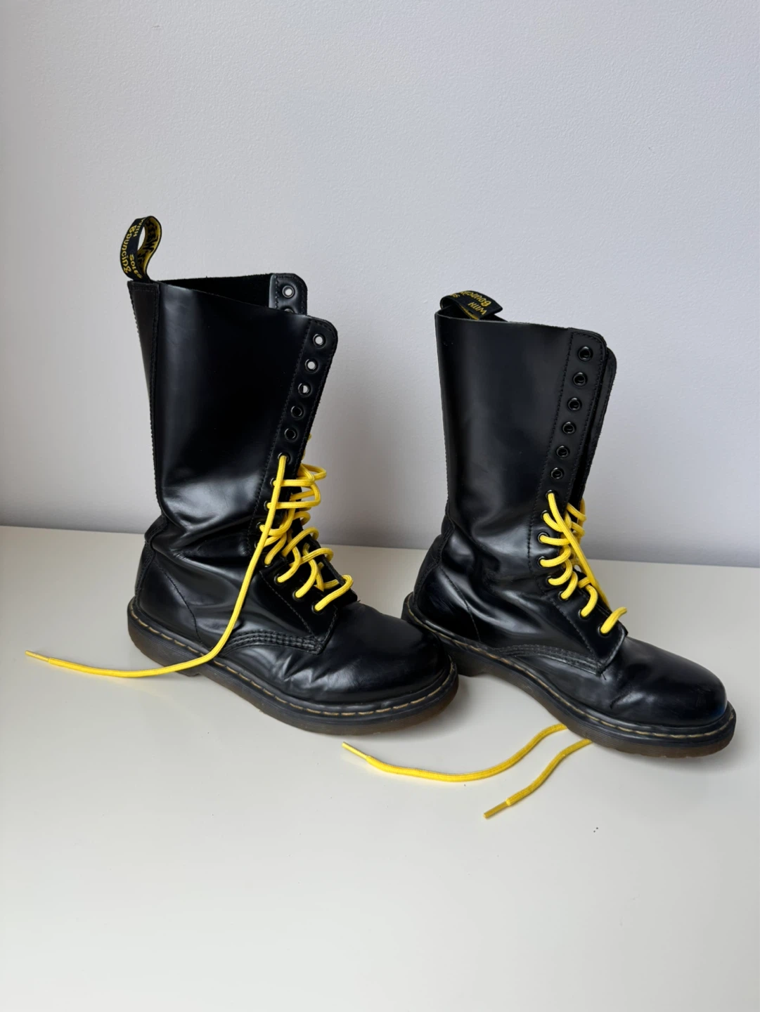 Dr. Martens Black Leather 14-Eye Boots with Yellow Laces - photo 3