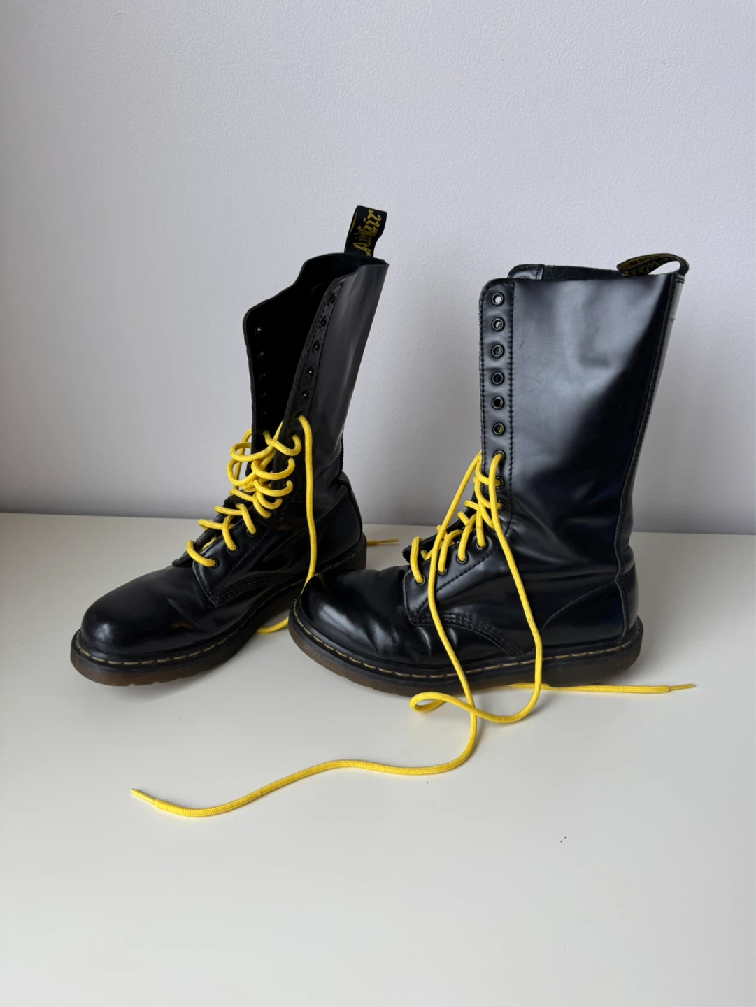 Dr. Martens Black Leather 14-Eye Boots with Yellow Laces - photo 5