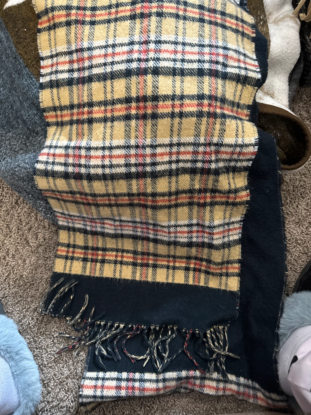Plaid Scarf with Fringed Ends
