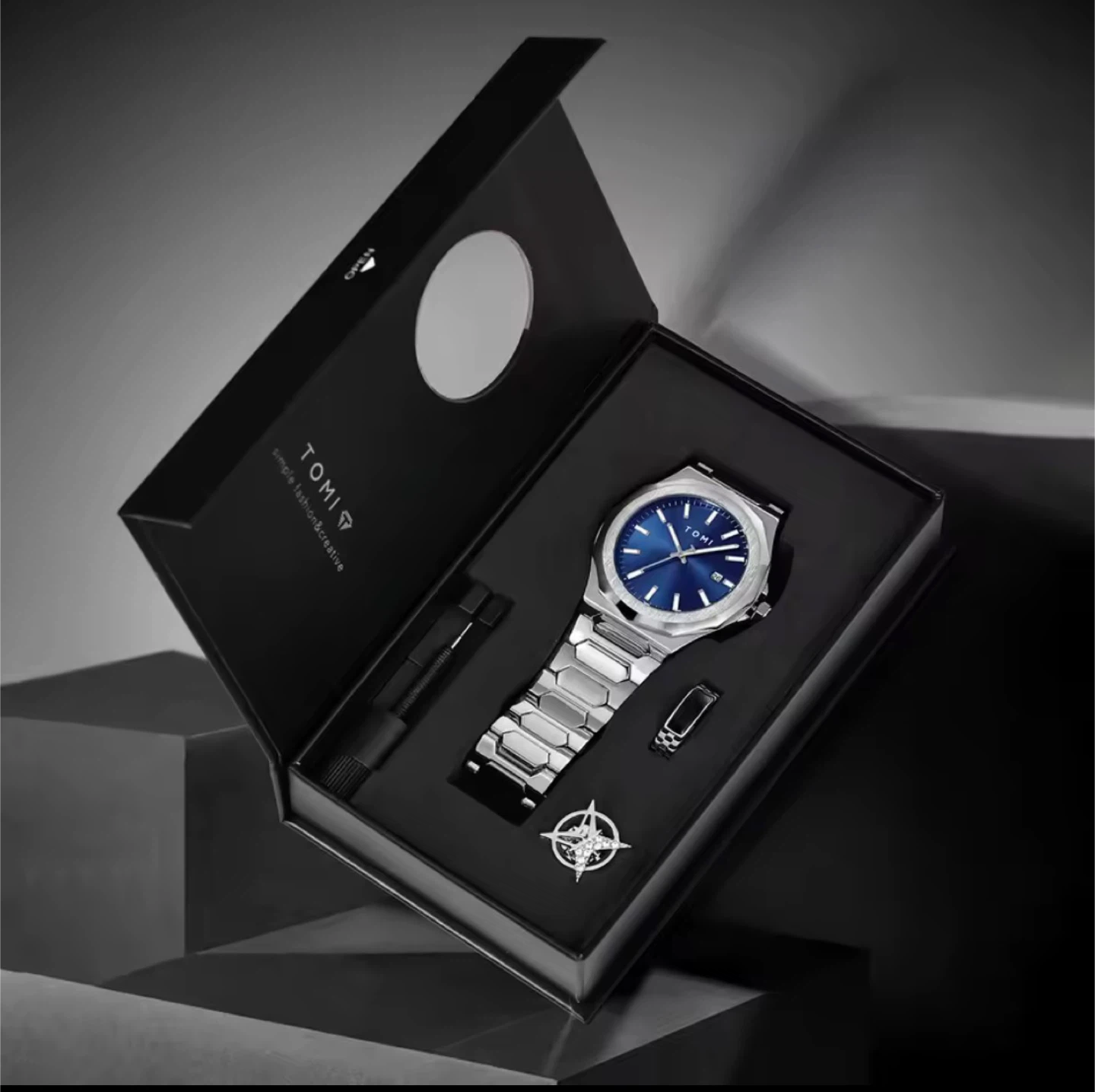 TOMI Blue Dial Nautilus Style Quartz Watch Gift Set - photo 3