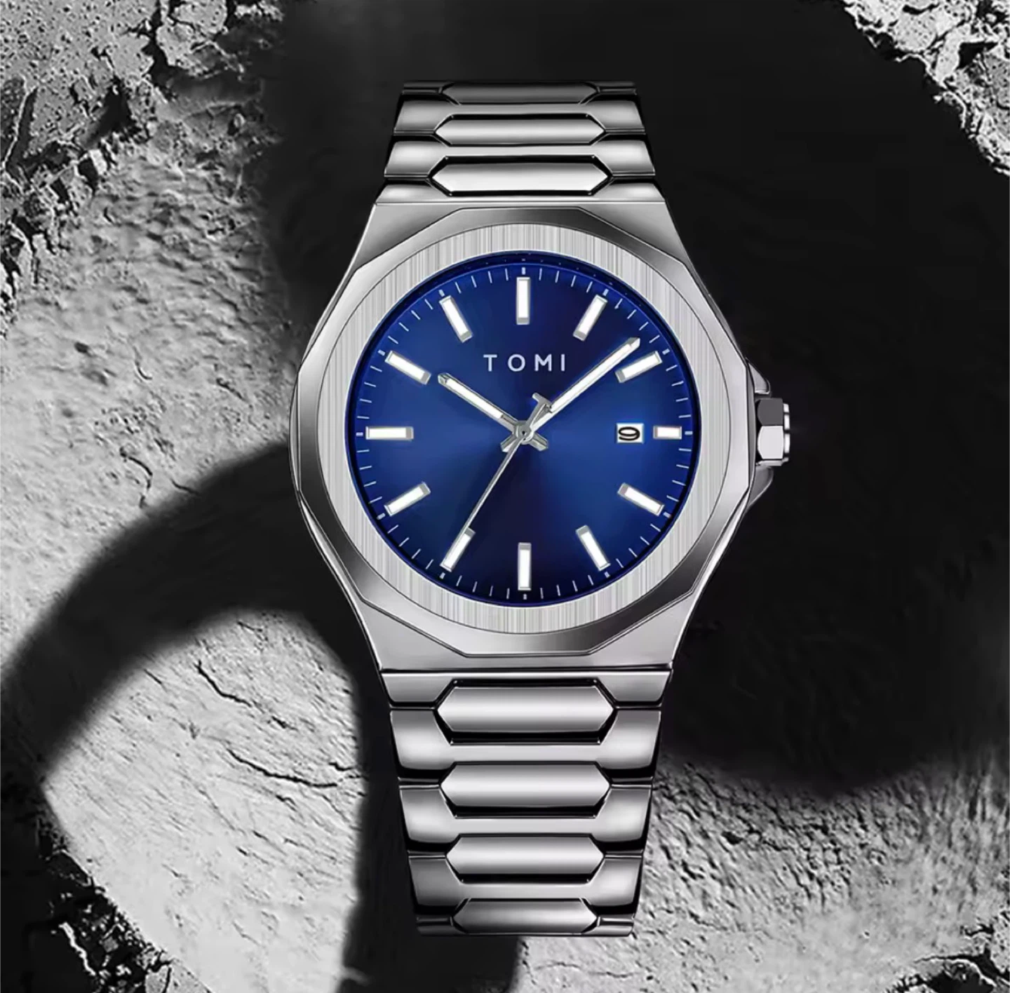 TOMI Blue Dial Nautilus Style Quartz Watch Gift Set