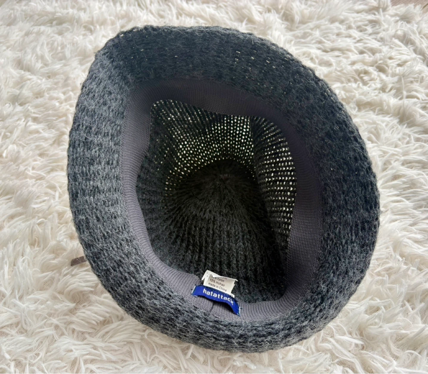 Grey mohair Knit Cloche Hat with Suede Ribbon- Elegant style - photo 4
