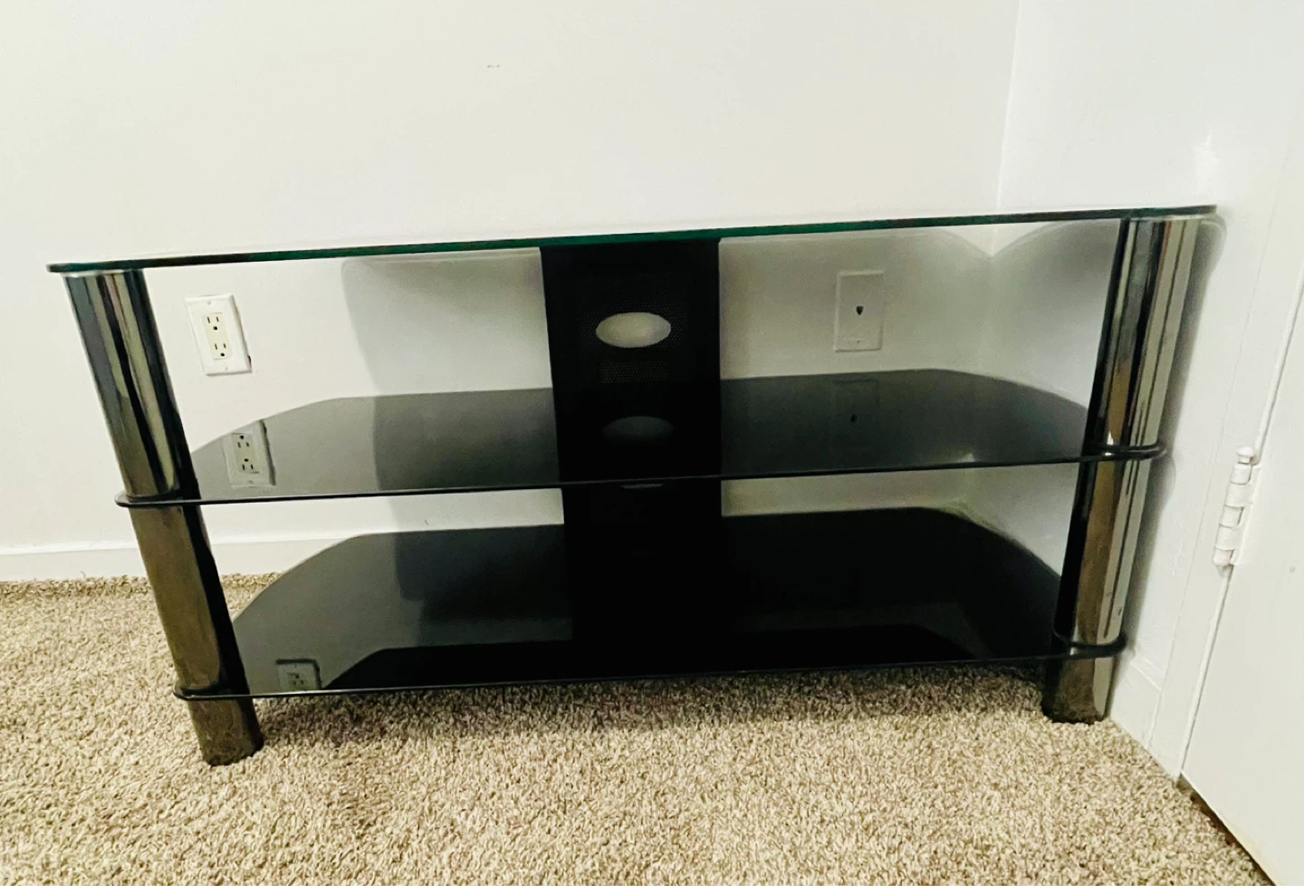 Black 3-Tier Glass TV Stand