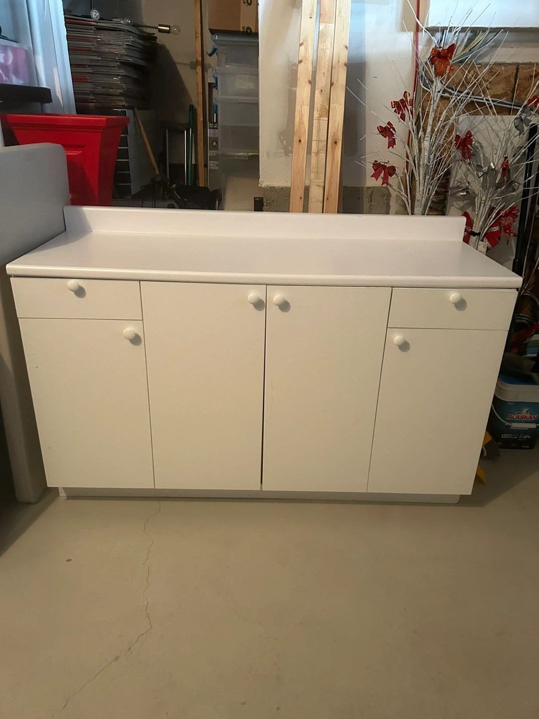 White Storage Cabinet with Countertop