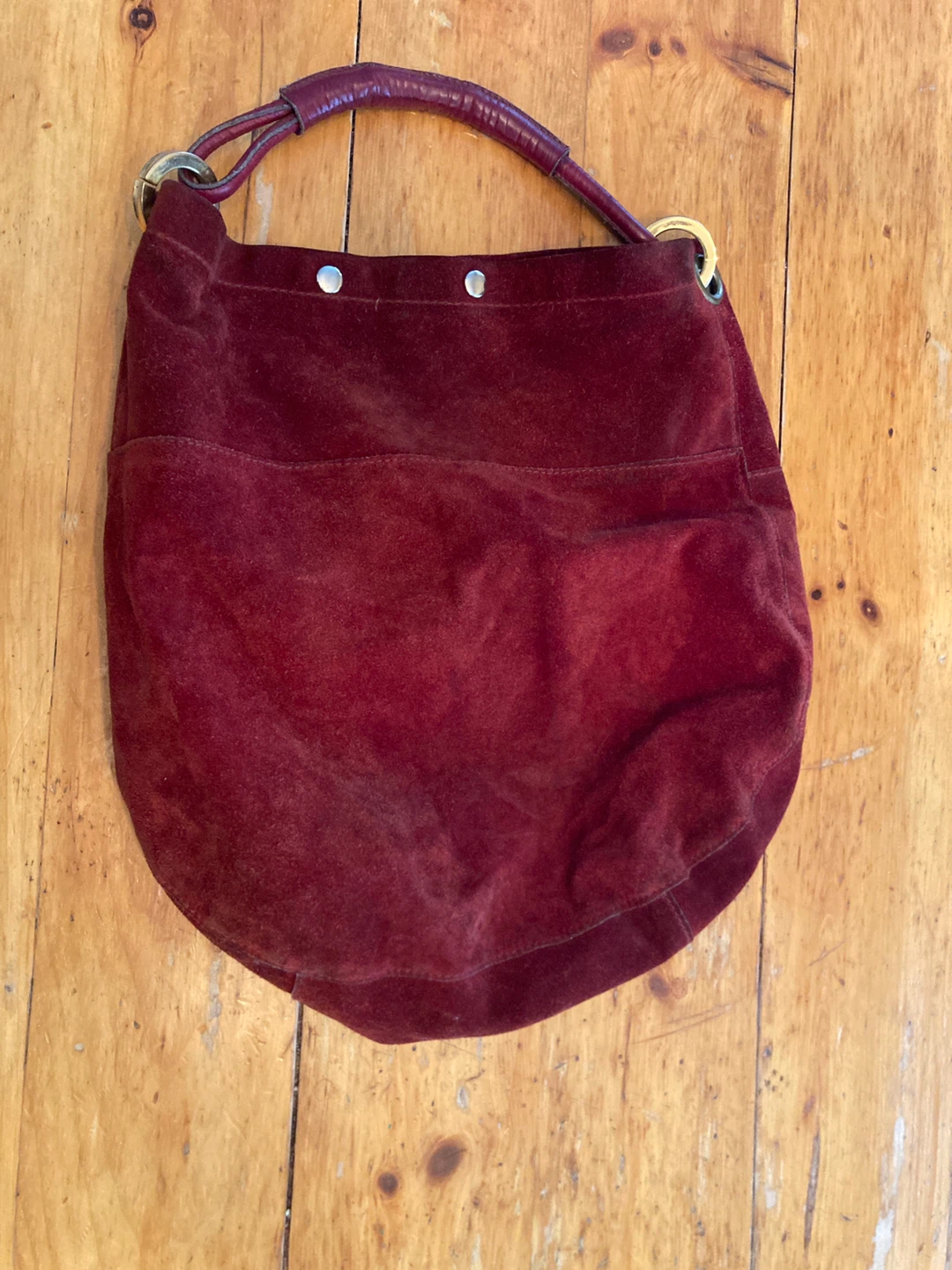 Maroon Suede Hobo Bag