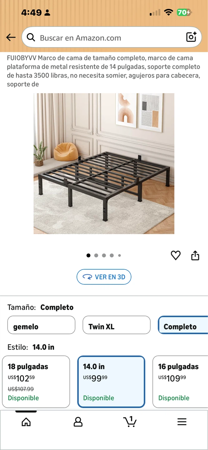 FUIOBYVV Full Size Metal Platform Bed Frame 14 Inch Height