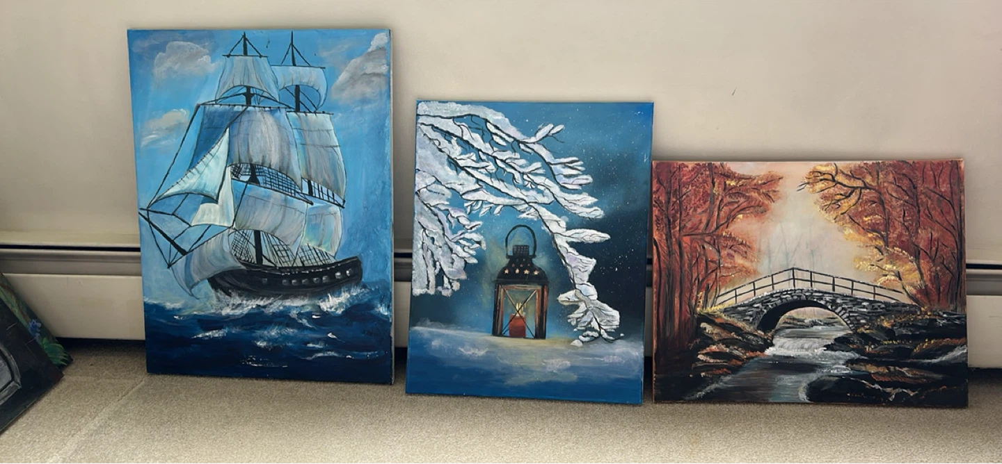 3 Hand-Painted CanvasesBridge