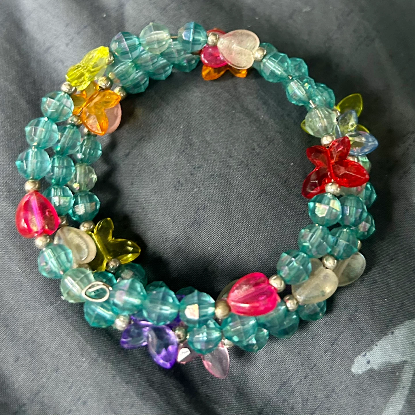 Beaded Coil Bracelet with Butterfly Charms