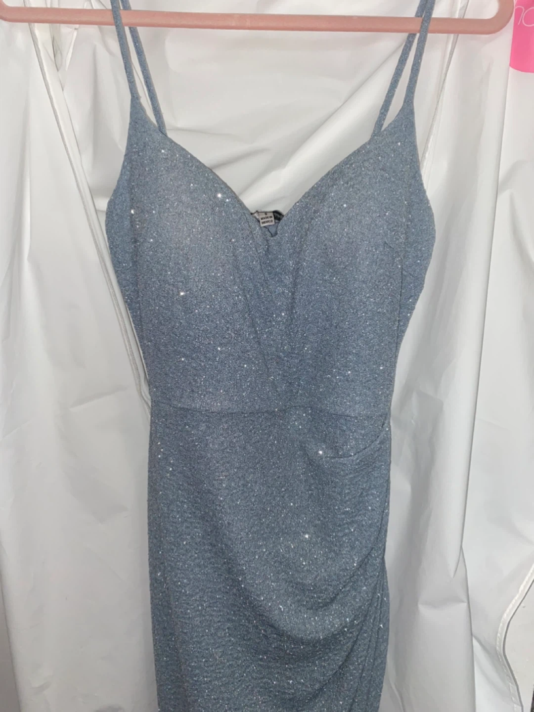 Sparkly Blue Ruched Bodycon Dress