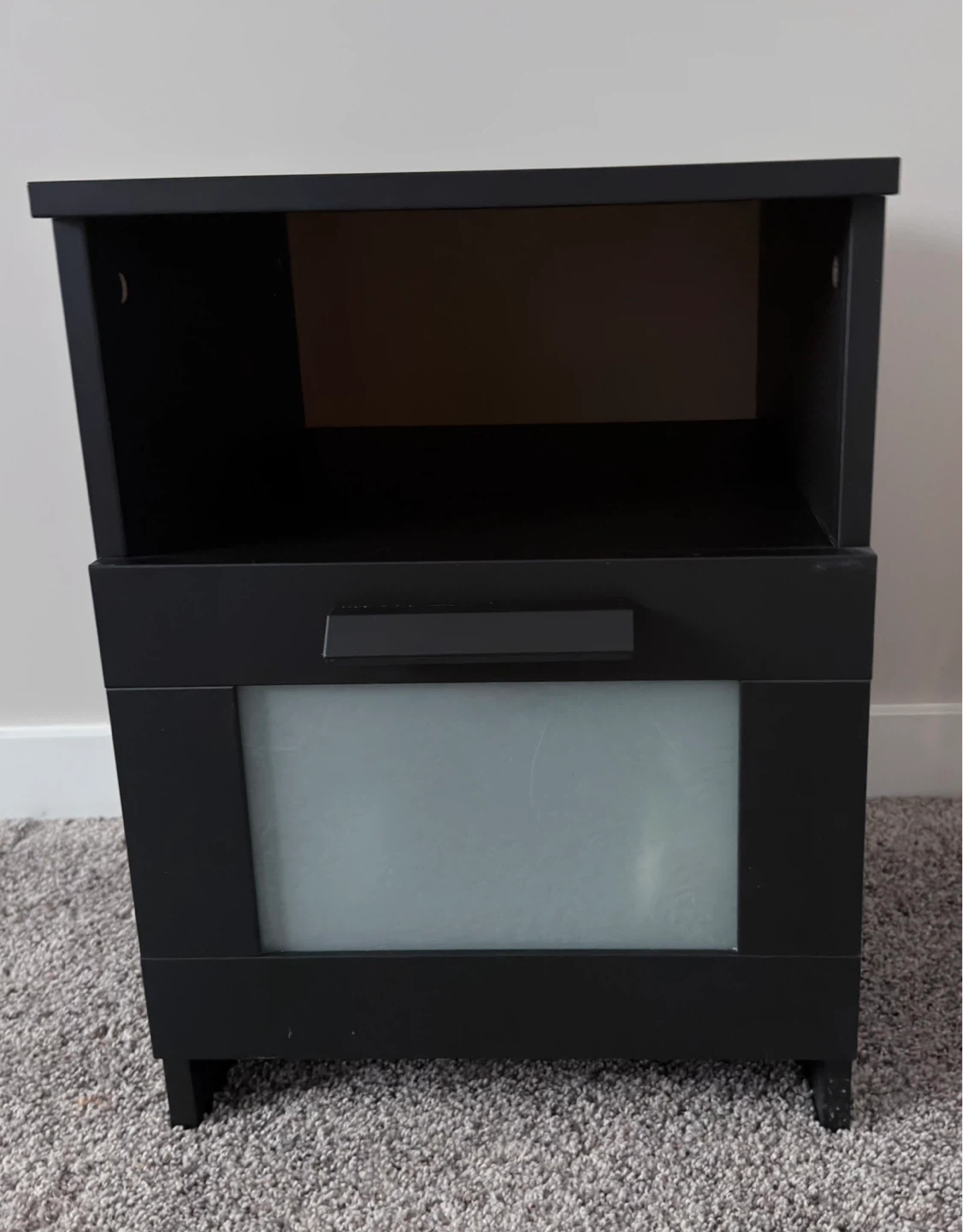 Black Nightstand with Frosted Door