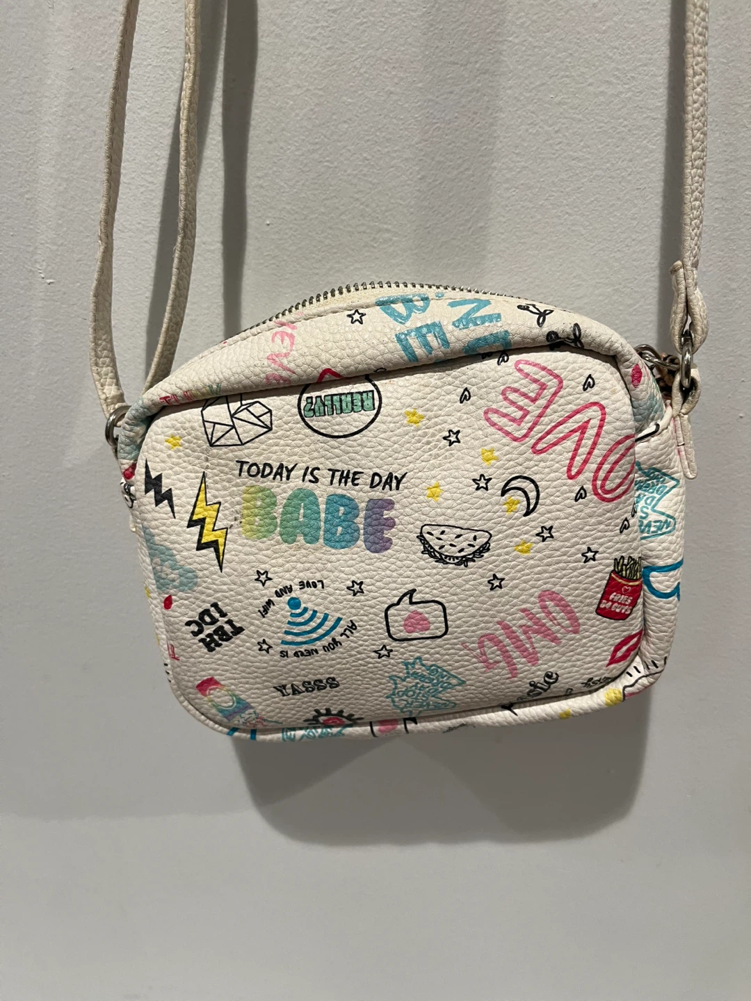 White Crossbody Bag with Graffiti Style Print - photo 2