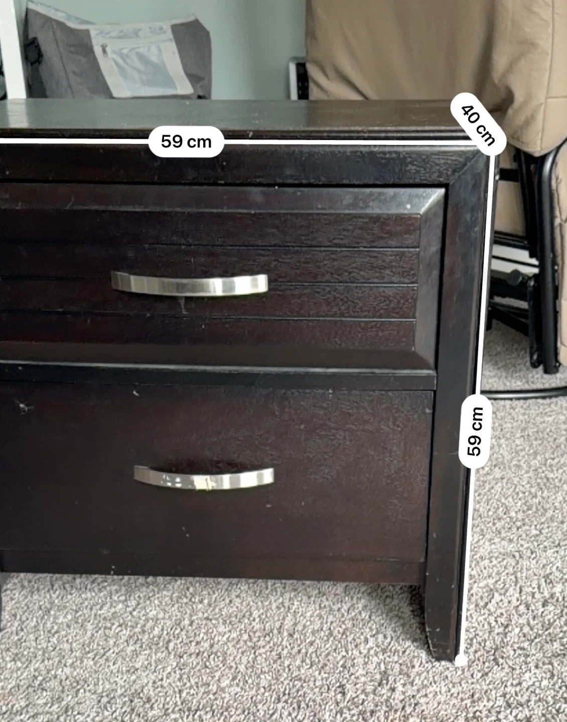 Dark Brown 2-Drawer Nightstand - photo 3