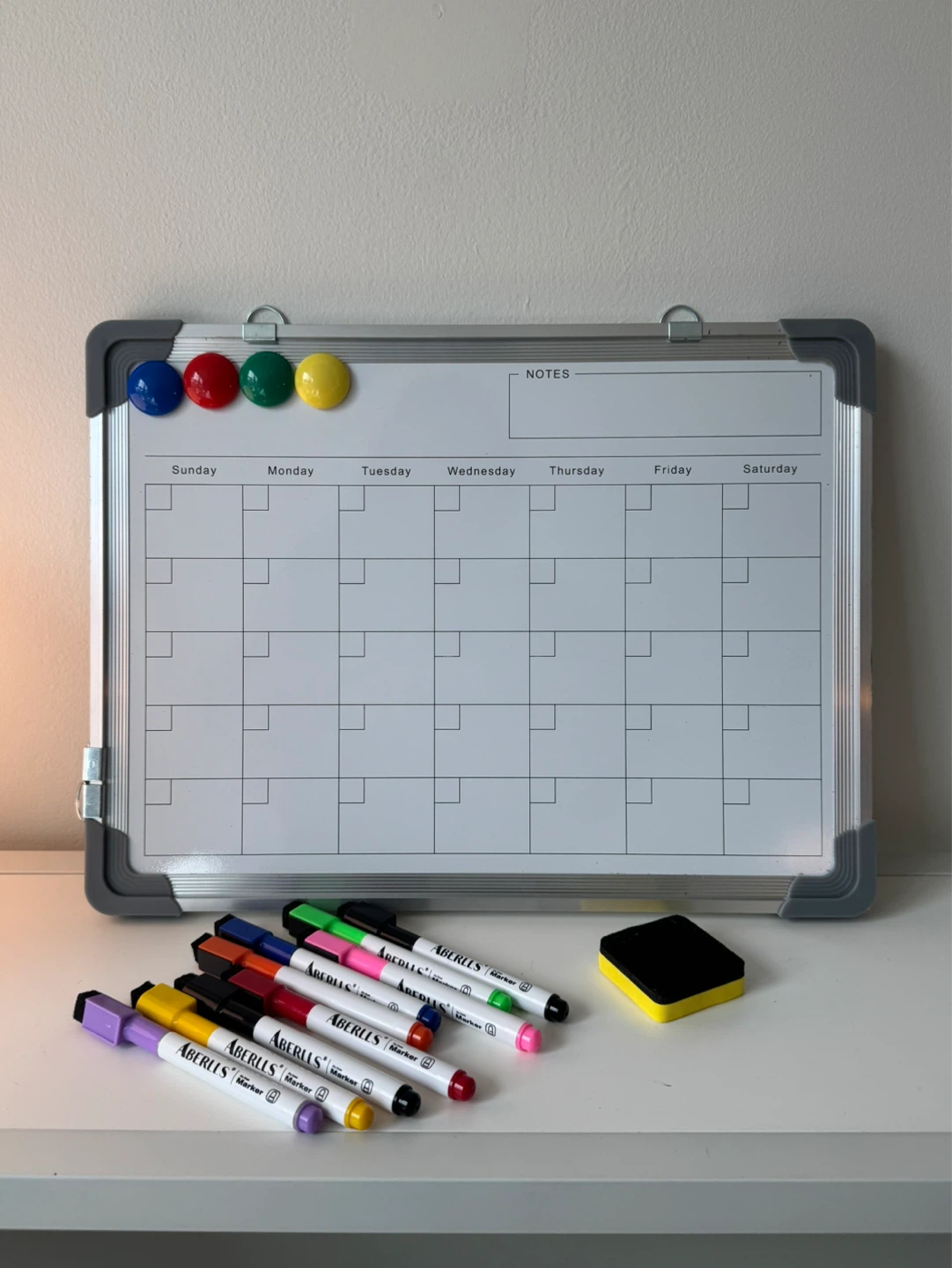 Aberlls Monthly Dry Erase Whiteboard with Markers and Magnets