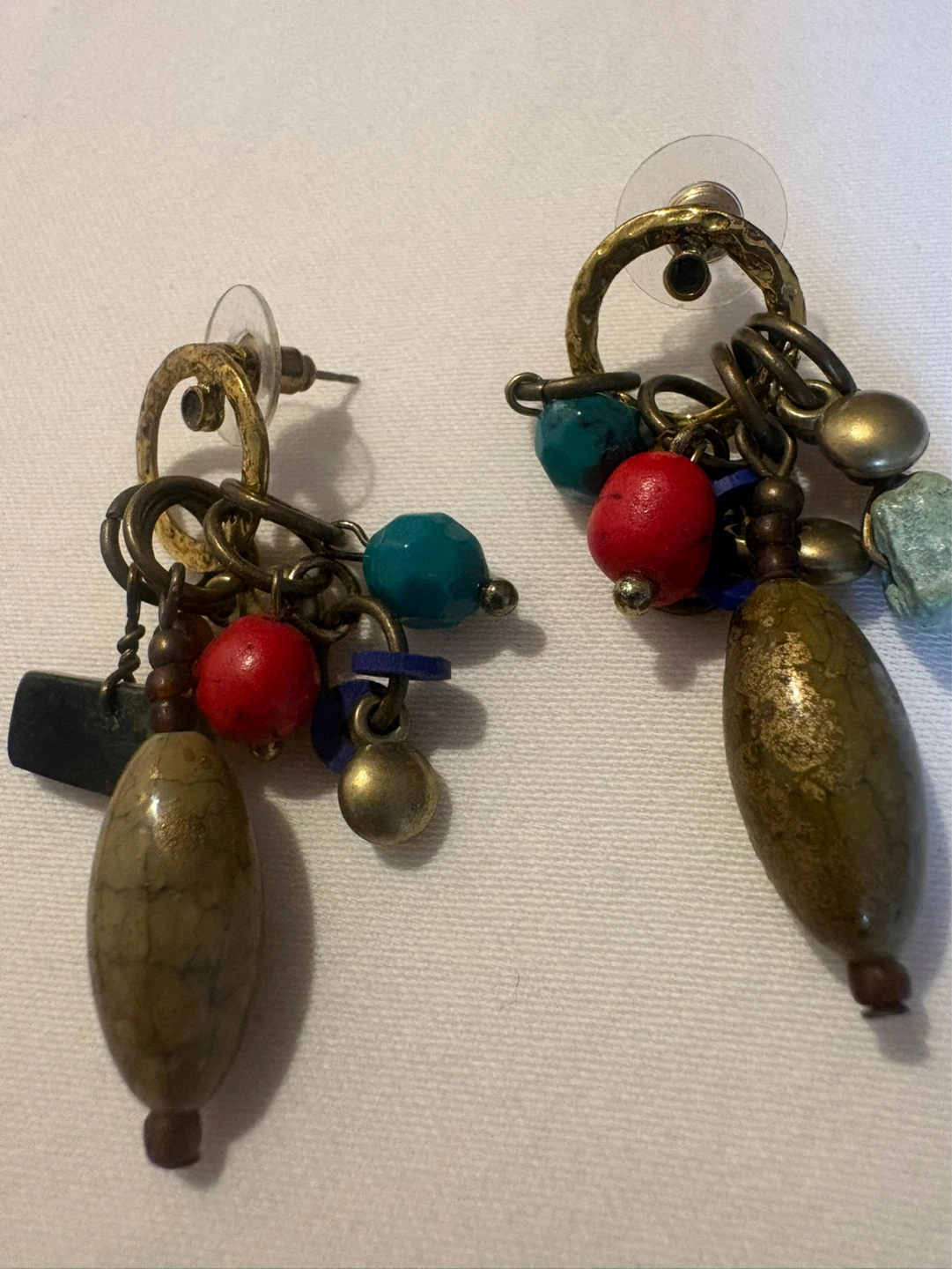 Vintage Dangle Earrings with Beads & Gemstones