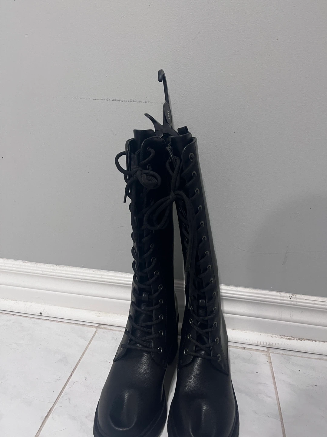 Black Lace-Up Knee-High Boots - Size 6 - photo 2