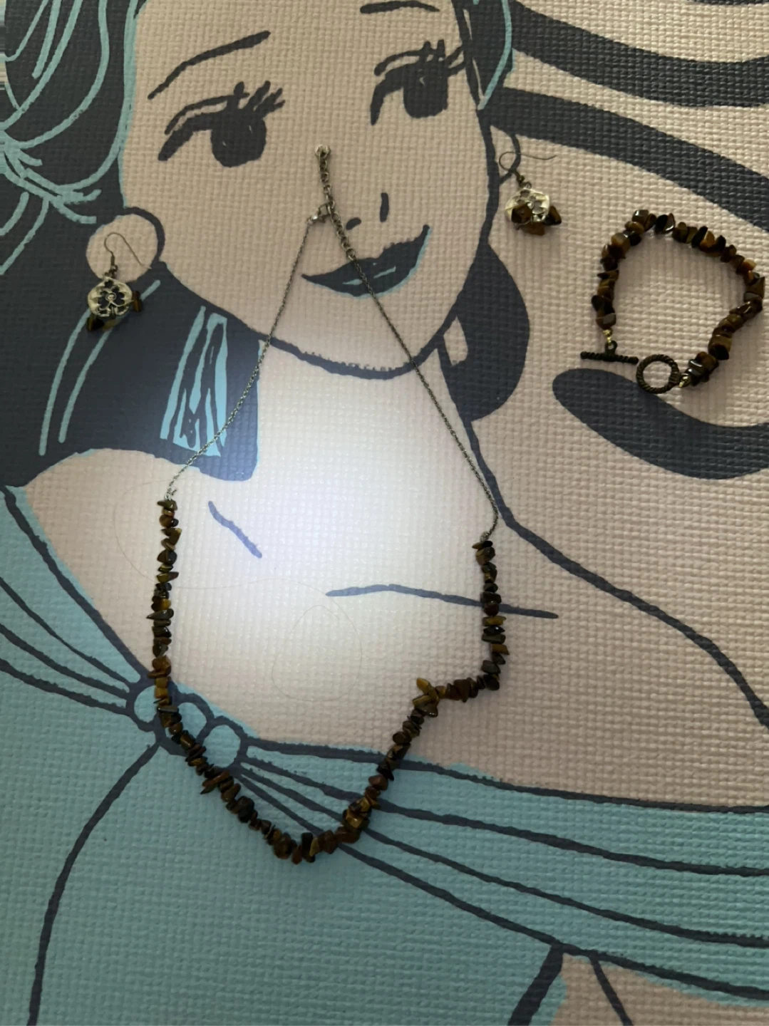 Tiger Eye Stone Bracelet, Necklace and Earrings Set