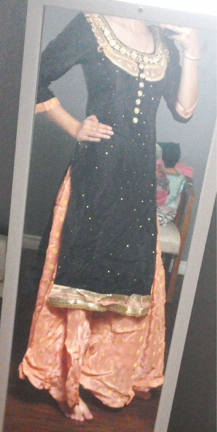 Women's Black and Peach sharara Kameez Set - photo 2
