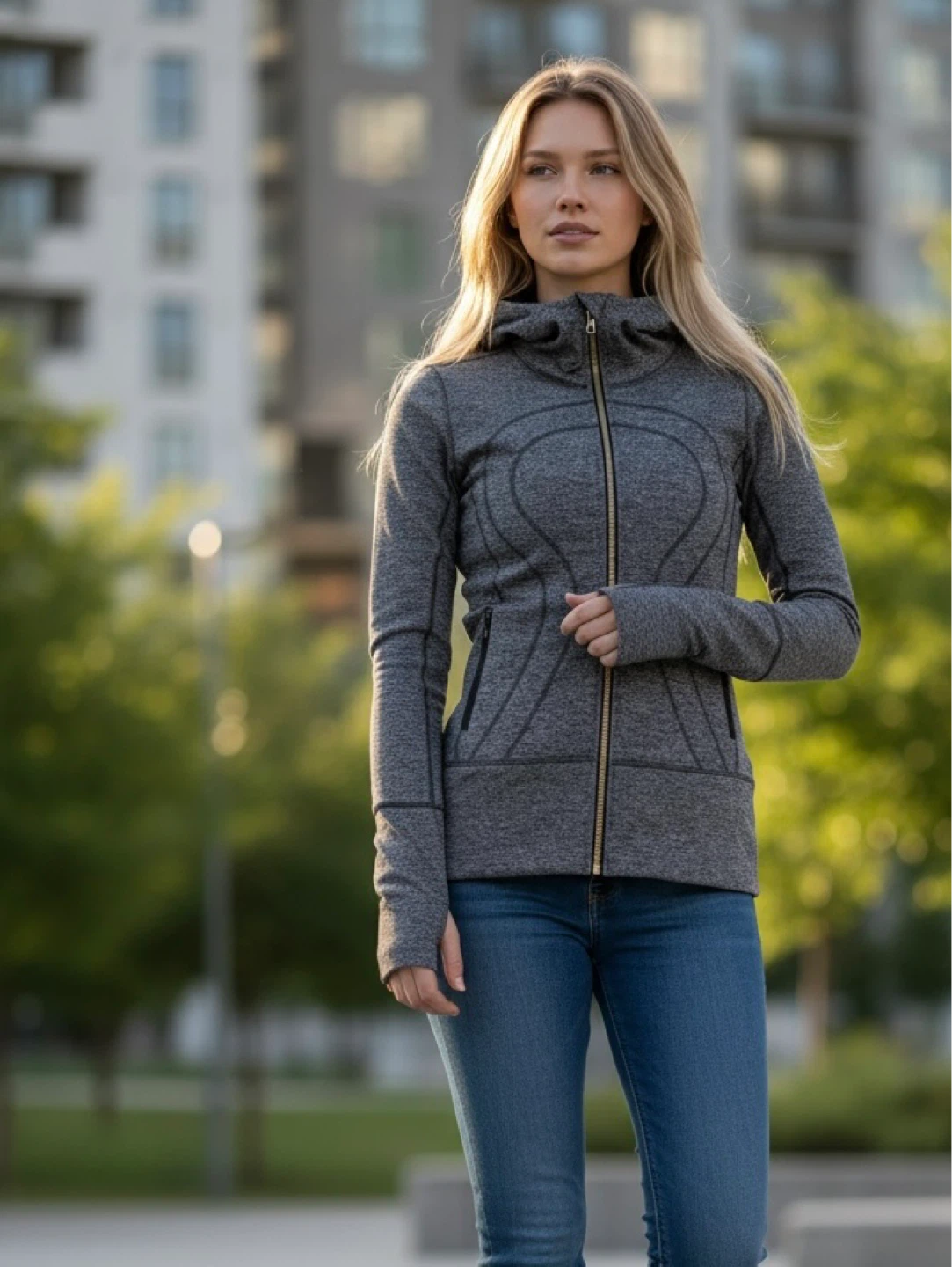 Lululemon Grey Heathered Hooded Jacket Size 6