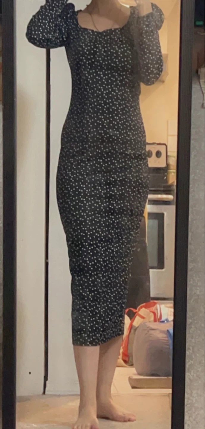 Black polka dot midi dress