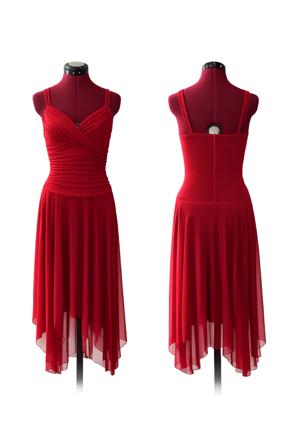 Red Chiffon Flowy Layered Skirt Dance Dress
