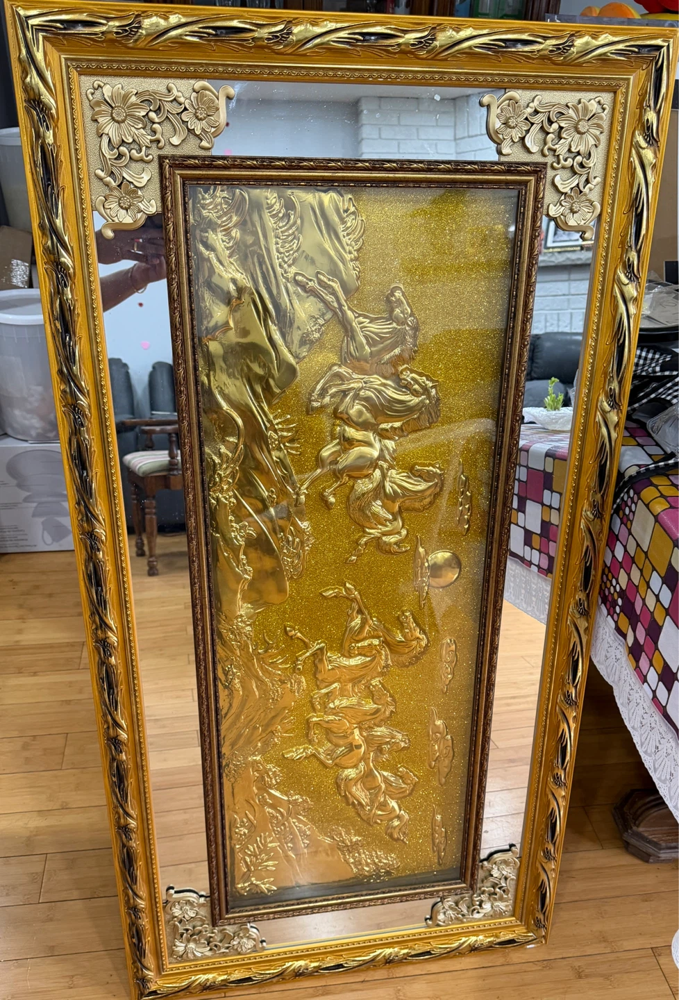 Gold Framed Mirror 8 horses