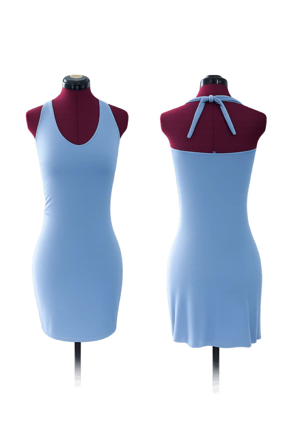 Light Blue Sleeveless Halter Neck Mini Dress
