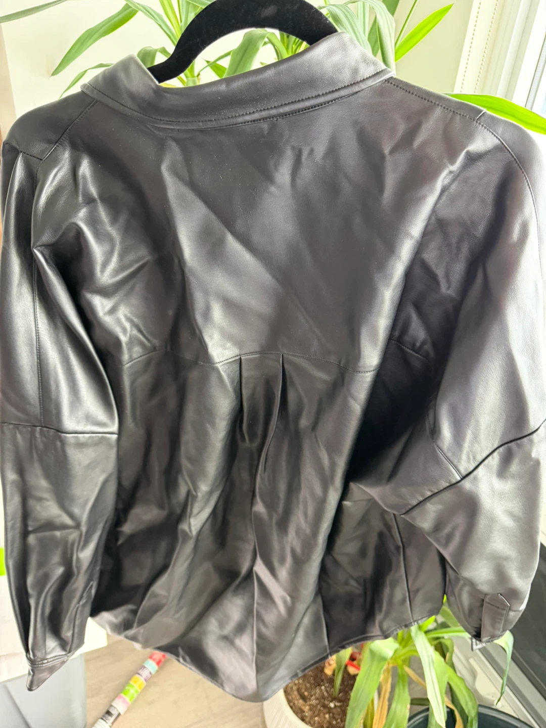 French Connection Black Faux Leather Shirt - Size L - photo 2