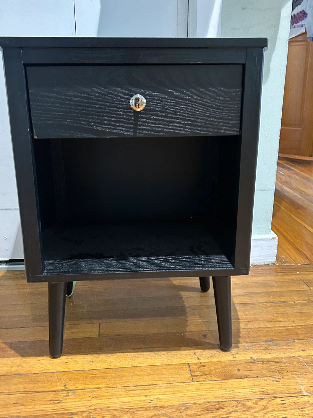 Black Nightstand with Drawer and Shelf - photo 3