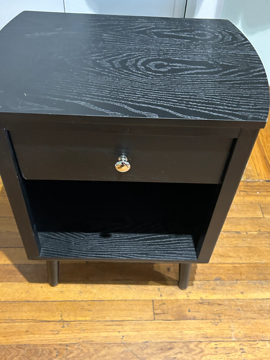 Black Nightstand with Drawer and Shelf - photo 2