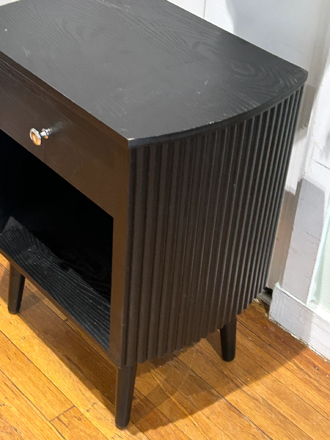 Black Nightstand with Drawer and Shelf