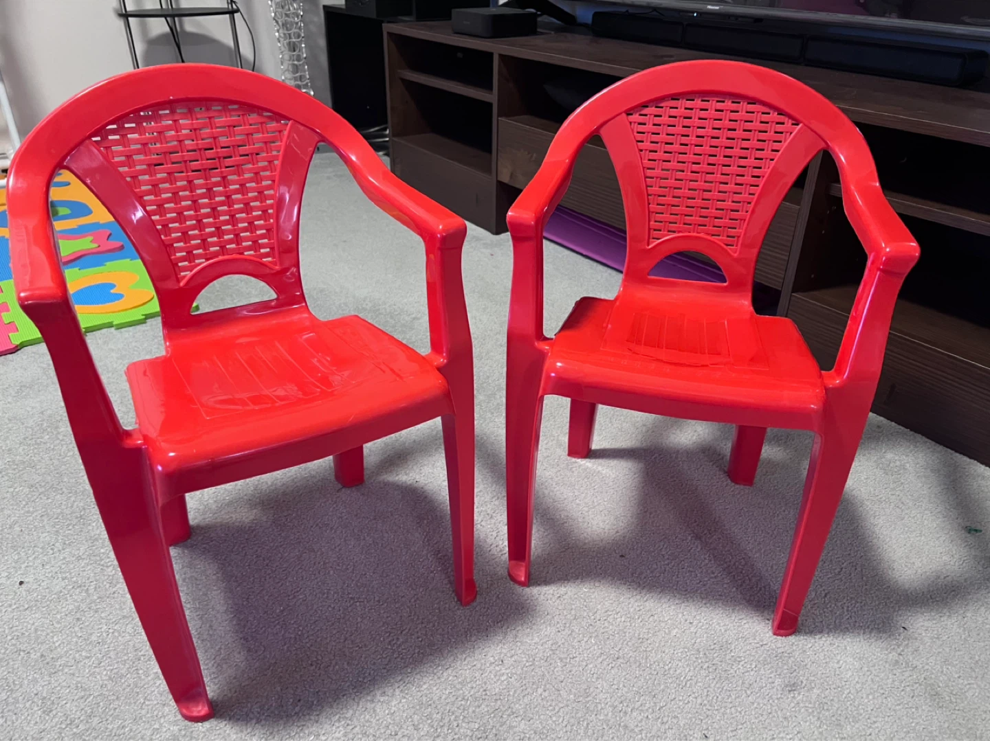 Red Plastic Chairs (Set of 2)