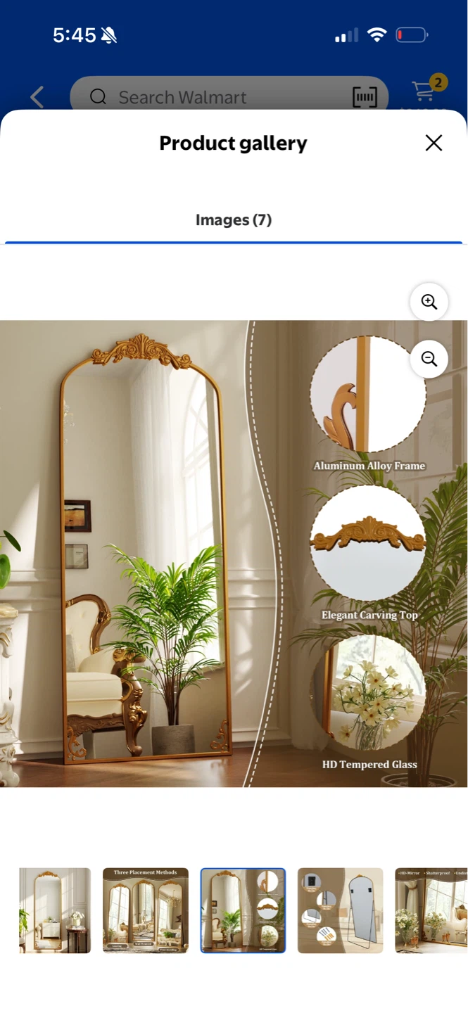 Full Length Mirror - Gold Aluminum Alloy Frame