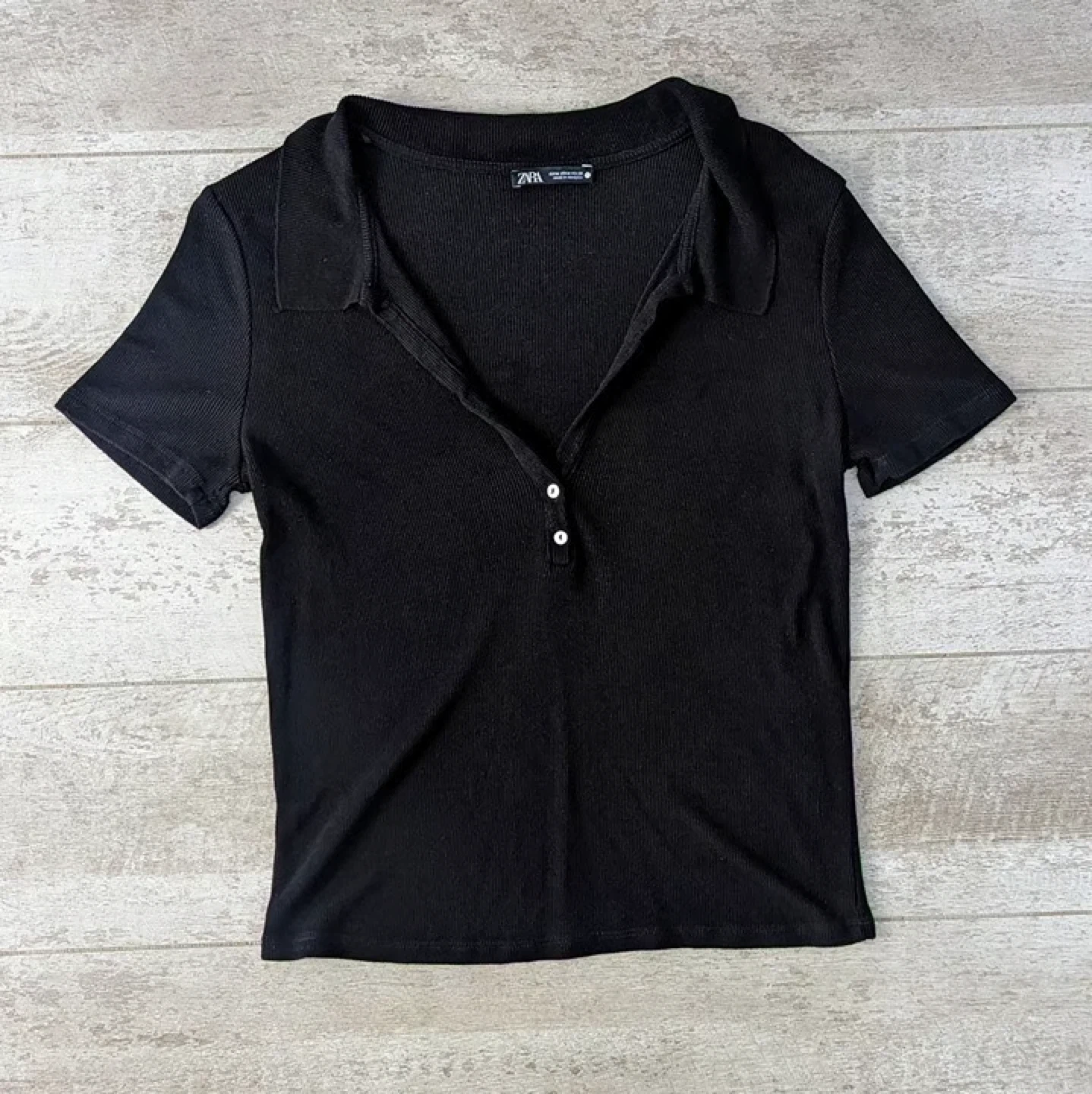 Small Black Zara Ribbed Polo Shirt