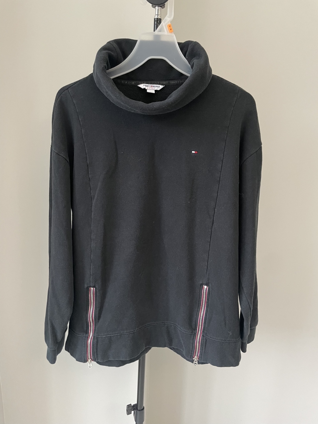 Tommy Hilfiger Sport Black Cowl Neck Sweatshirt Size L/G