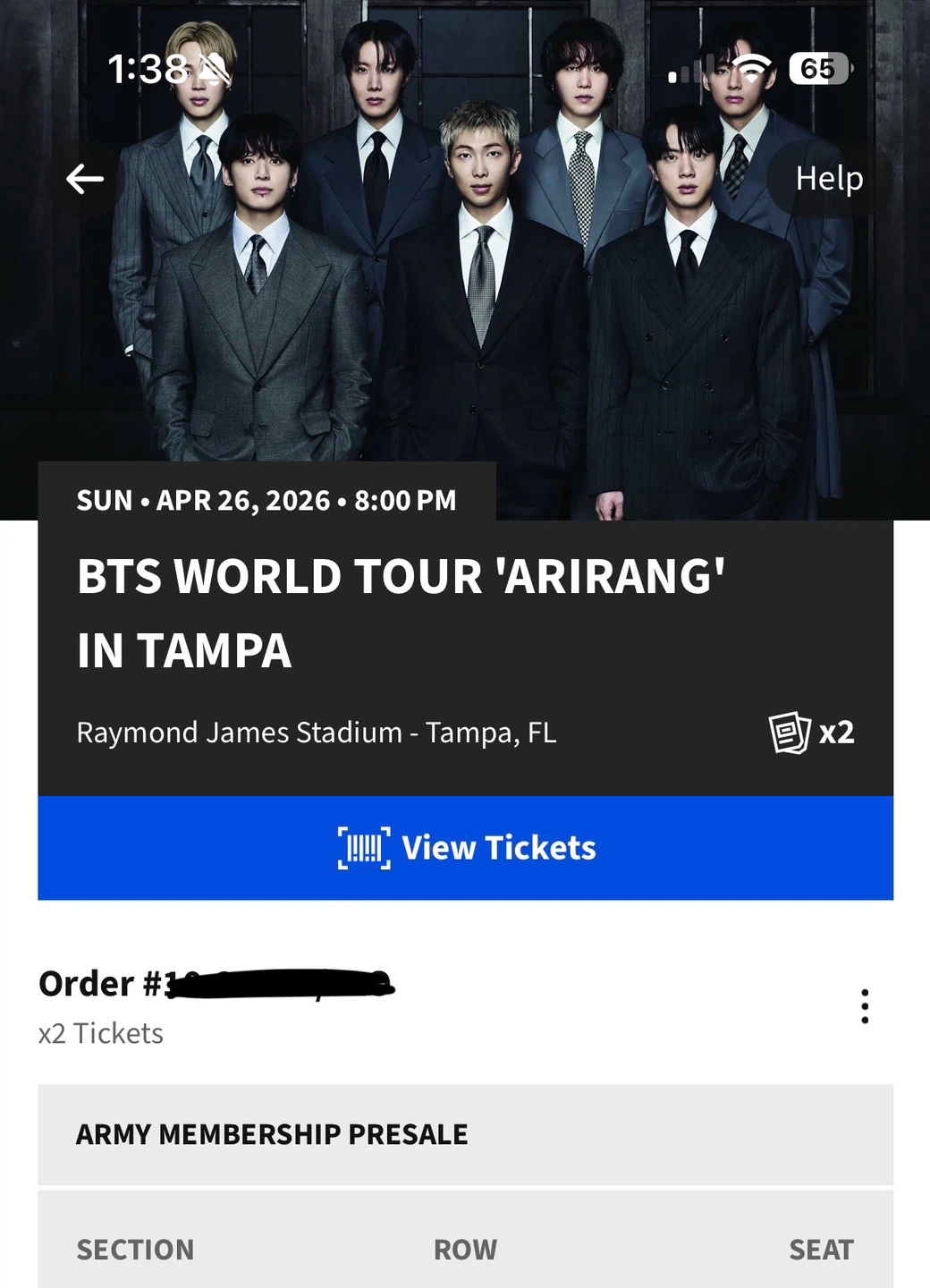 2 BTS World Tour 'Arirang' in Tampa Tickets (2)