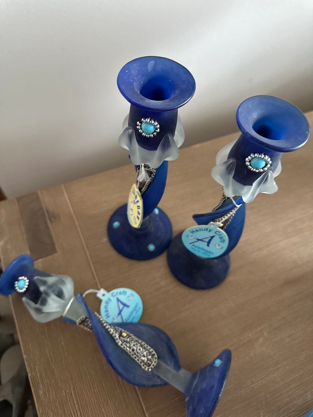 Set of 4 Blue Glass Candle Holders - photo 3
