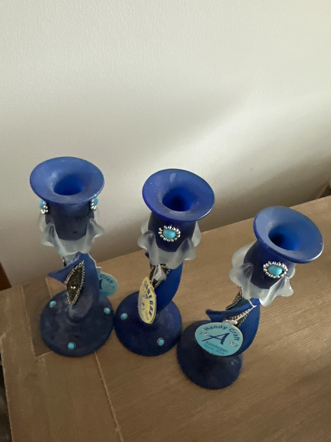 Set of 4 Blue Glass Candle Holders - photo 2