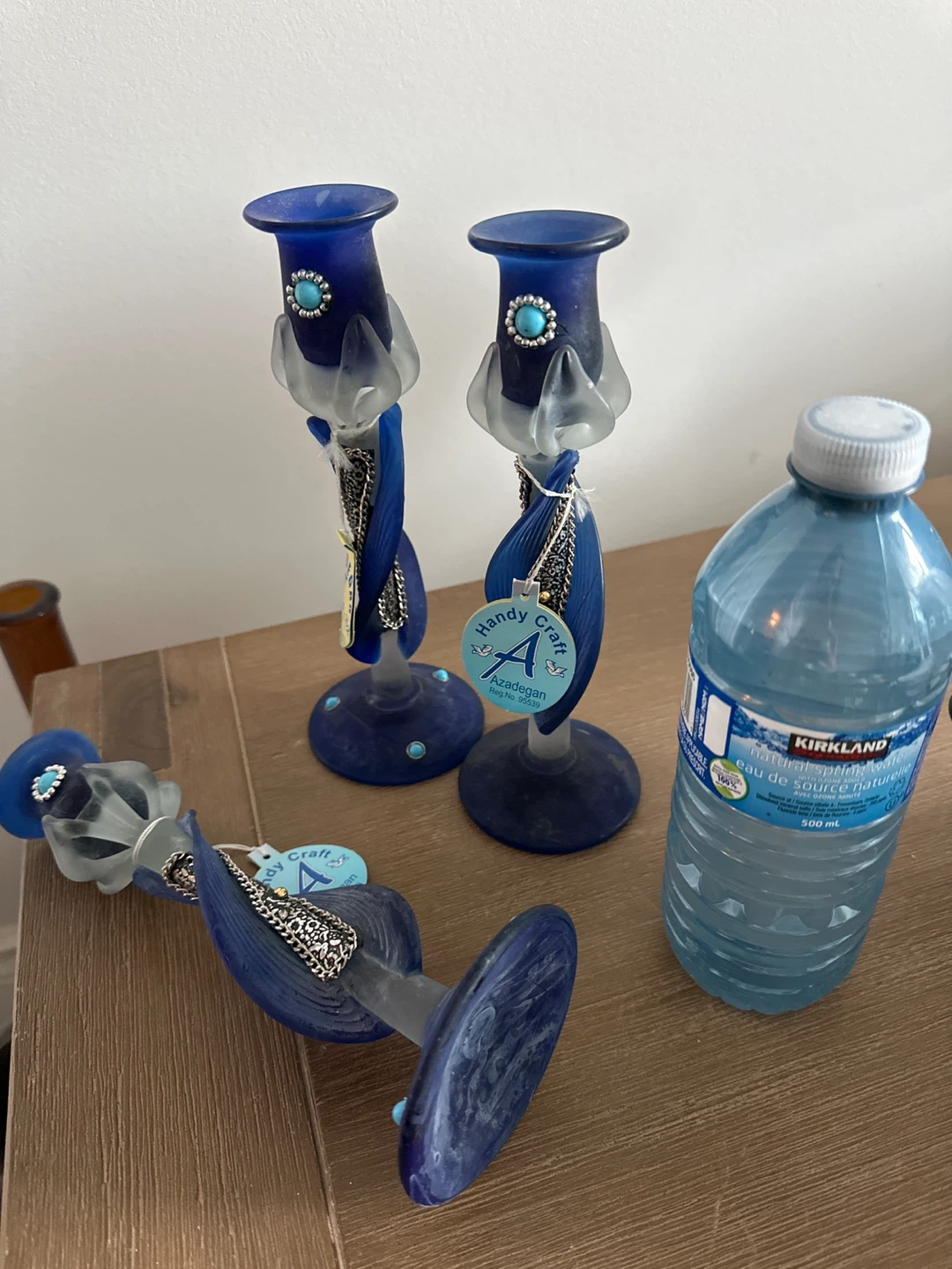 Set of 4 Blue Glass Candle Holders - photo 4