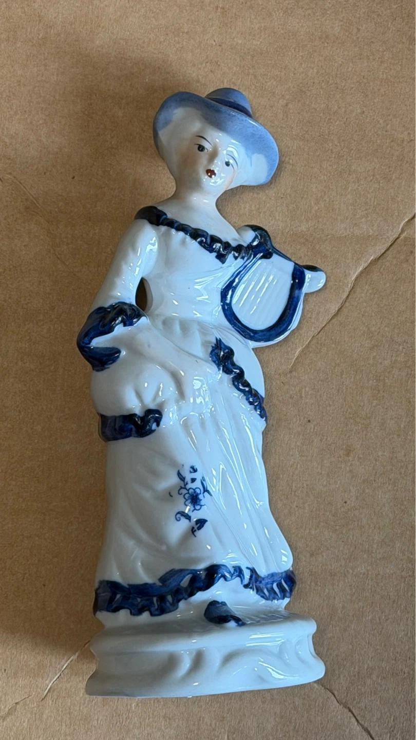 Vintage Ceramic Lady Figurine Blue and White