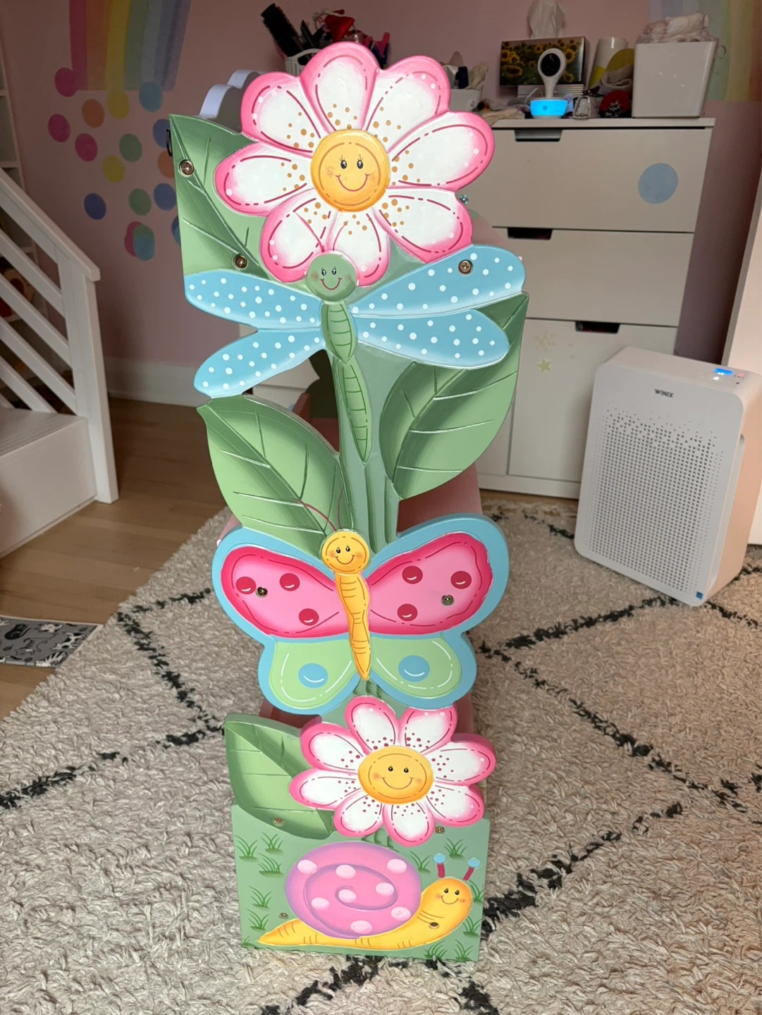 Kids' Wooden Shelf with Frogs, Butterflies, and Flowers - photo 2