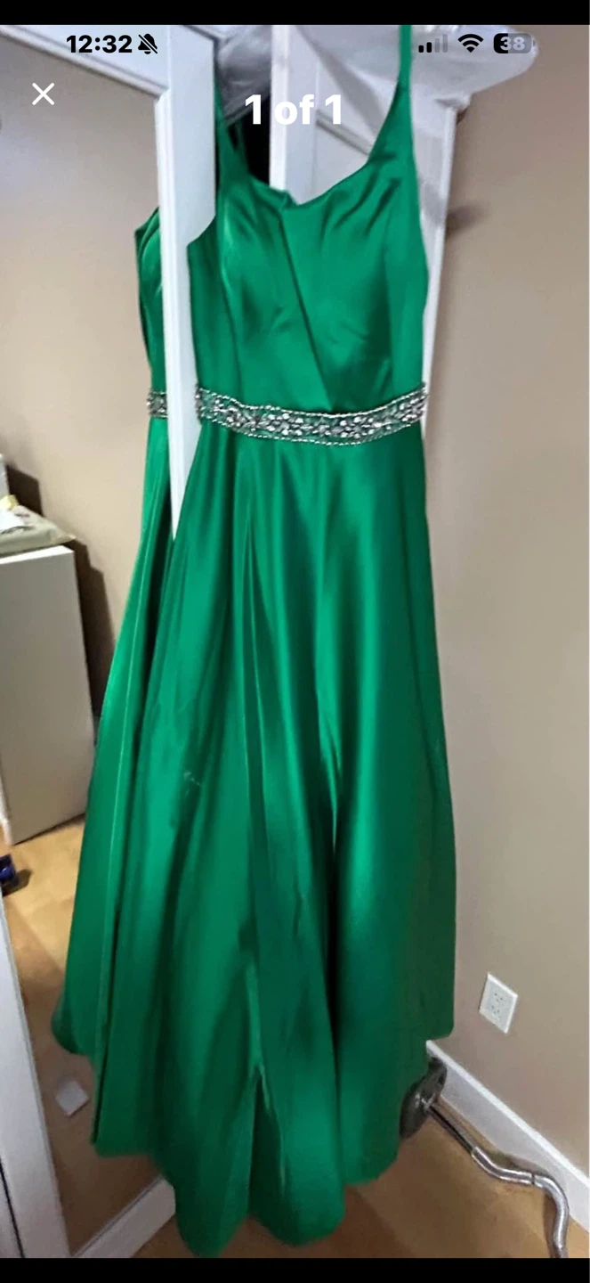 Emerald Green Formal Dress with Beaded Waist
