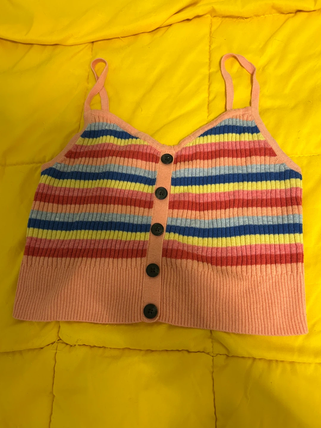 American Eagle Rainbow Striped Button-Up Tank Top - Medium